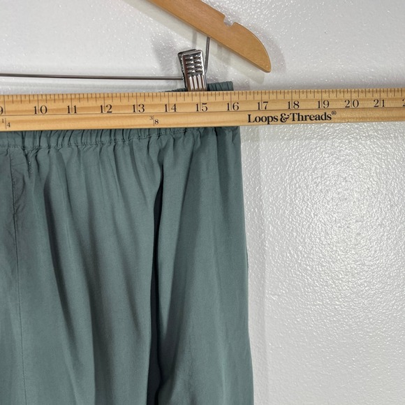 Novica Rayon Crop Pants Elastic Waist Lace Hem Pockets Relaxed Casual Green XL - Picture 8 of 10
